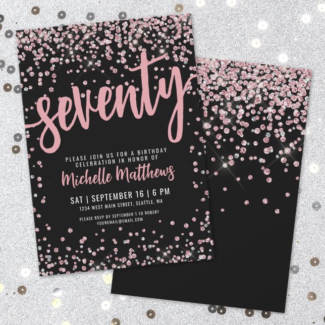Invitación Elegante Rosa Oro 70 cumpleaños (Elegant Rose Gold 70th Birthday Invitation)