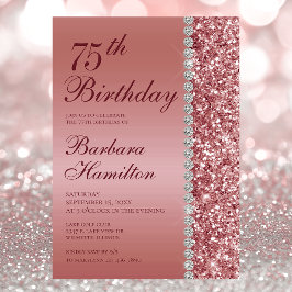 Invitación Elegante Rosa Oro 75.ª fiesta de cumpleaños de fot