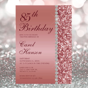 Invitación Elegante Rosa Oro 85º cumpleaños