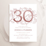 Invitación Elegante Rosa Oro Blanco 30 cumpleaños<br><div class="desc">Elegante rosa de oro y blanca 30 cumpleaños invitación a la fiesta. Personalizable diseño moderno femenino con acentos botánicos rosas y falso purpurina rosa oro. Sencilla tarjeta de invitación floral perfecta para una elegante celebración de cumpleaños femenina. Personaliza con tus propios detalles. Invitaciones Zazzle impresas o una plantilla imprimible digital...</div>