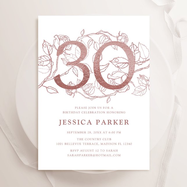 Invitación Elegante Rosa Oro Blanco 30 cumpleaños (Subido por el creador)