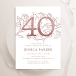 Invitación Elegante Rosa Oro Blanco 40 cumpleaños<br><div class="desc">Elegante rosa de oro y blanca 40 cumpleaños invitación a la fiesta. Personalizable diseño moderno femenino con acentos botánicos rosas y falso purpurina rosa oro. Sencilla tarjeta de invitación floral perfecta para una elegante celebración de cumpleaños femenina. Personaliza con tus propios detalles. Invitaciones Zazzle impresas o una plantilla imprimible digital...</div>
