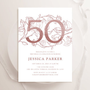 Invitación Elegante Rosa Oro Blanco 50 cumpleaños