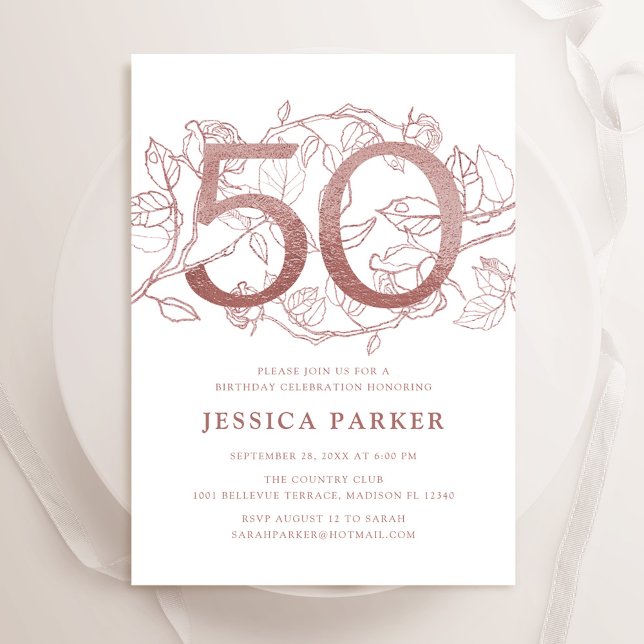 Invitación Elegante Rosa Oro Blanco 50 cumpleaños (Subido por el creador)