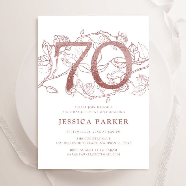 Invitación Elegante Rosa Oro Blanco 70 cumpleaños (Subido por el creador)