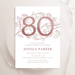 Invitación Elegante Rosa Oro Blanco 80 cumpleaños