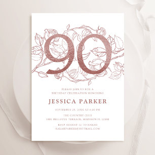 Invitación Elegante Rosa Oro Blanco 90 cumpleaños