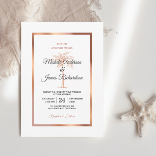 Invitación Elegante Rosa Oro Cobre Palma Árbol Mármol Boda