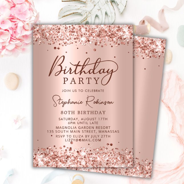 Invitación Elegante Rosa Oro Metalizado Purpurina de Relieve  (Subido por el creador)