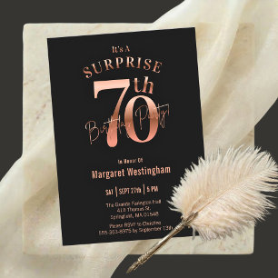 Invitación Elegante Rosa Oro Negro Sorpresa 70 Cumpleaños