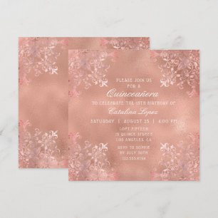 Invitación Elegante Rosa Oro Ornate Floral Quinceañera