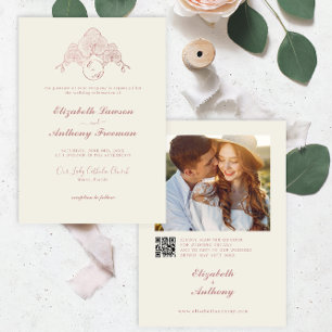 Invitación Elegante Rosa Oro Orquídea Foto Boda de código QR