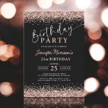Invitación Elegante Rosa Oro Purpurina Negro 21 cumpleaños<br><div class="desc">Celebra tu 21 cumpleaños con estilo con la Elegante Rosa Purpurina Negro Oro Invitación de cumpleaños 21! Este diseño de moda presenta una impresionante combinación de purpurina dorado rosa brillante y negro elegante, ofreciendo un toque moderno y glamoroso a su evento de hitos. Perfecto para una celebración sofisticada, esta invitación...</div>
