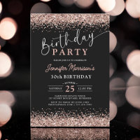 Elegante Rosa Oro Purpurina Negro 30 cumpleaños