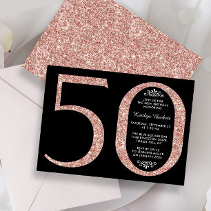 Invitación Elegante Rosa Oro Purpurina Typografía 50 cumpleañ