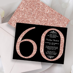 Invitación Elegante Rosa Oro Purpurina Typografía 60 cumpleañ
