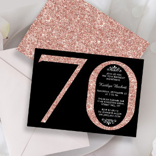Invitación Elegante Rosa Oro Purpurina Typografía 70 cumpleañ