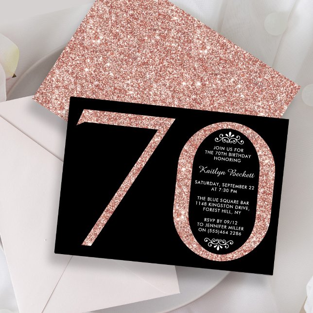 Invitación Elegante Rosa Oro Purpurina Typografía 70 cumpleañ (Subido por el creador)