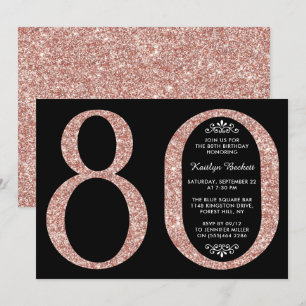Invitación Elegante Rosa Oro Purpurina Typografía 80 cumpleañ
