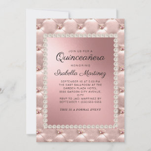 Invitación Elegante Rosa Oro Quinceañera Foto Perlas  