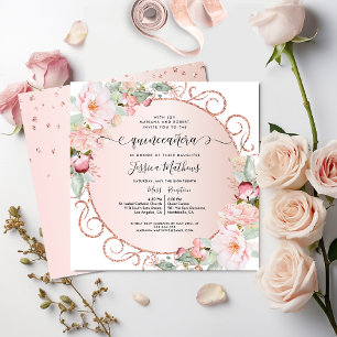 Invitación Elegante rosa, oro Rosa, quinceanera floral Rubor