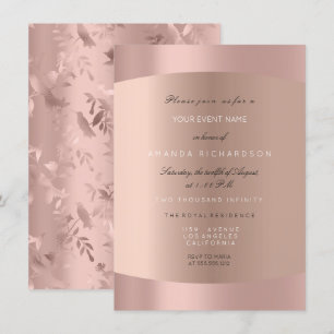 Invitación Elegante Rosa Oro Rubor Ajetura Floral Formal