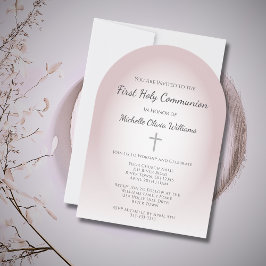 Invitación Elegante Rosa Oro Simple Cruz Primera Comunión