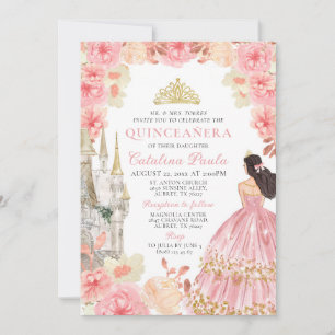 Invitación Elegante Rosa Oro Tíara Princesa Quinceañera