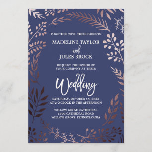Invitación Elegante Rosa Oro y Marina Boda de marco flojo