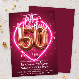 Invitación Elegante Rosa oro y neón rosa 50 cumpleaños