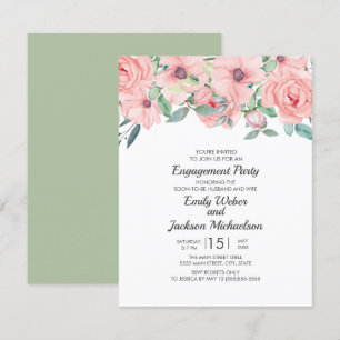 Invitación Elegante rosa pálido y verde salvia floral comprom