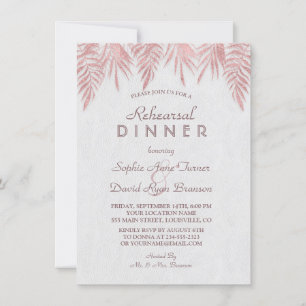 Invitación Elegante Rosa Palm de oro deja cena de ensayo
