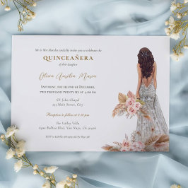 Invitación Elegante Rosa Pampas Vestido de hierba Quinceanera