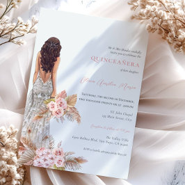 Invitación Elegante Rosa Pampas Vestido de hierba Quinceanera