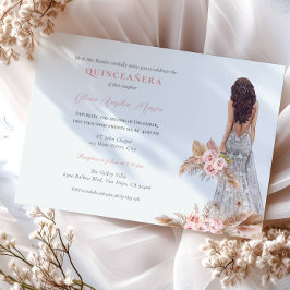 Invitación Elegante Rosa Pampas Vestido de hierba Quinceanera