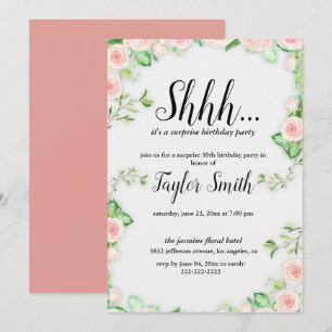 Invitación elegante rosa para fiesta sorpresa flor