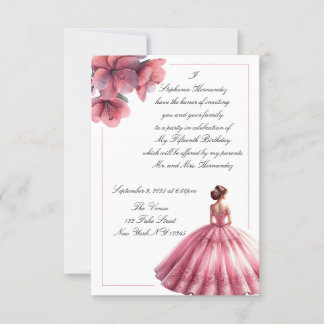 Invitación Elegante Rosa para Quinceañera Princesa