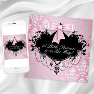 Invitación Elegante Rosa Plateado Negro Fiesta de Cumpleaños