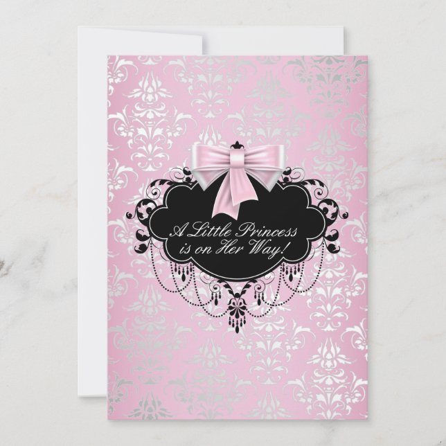 Invitación Elegante Rosa Plateado Negro Fiesta de Cumpleaños  (Anverso)