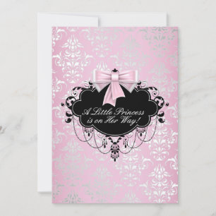 Invitación Elegante Rosa Plateado Negro Fiesta de Cumpleaños