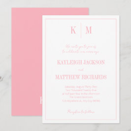 Invitación Elegante Rosa Polvo Monograma Boda