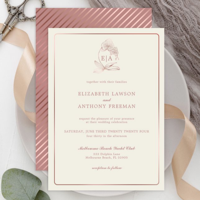 Invitación Elegante Rosa Polvo Orquídea Boda Monograma (Subido por el creador)