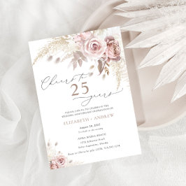 Invitación Elegante Rosa Polvorienta Floral 25 Aniversario de
