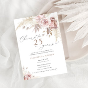 Invitación Elegante Rosa Polvorienta Floral 25 Aniversario de