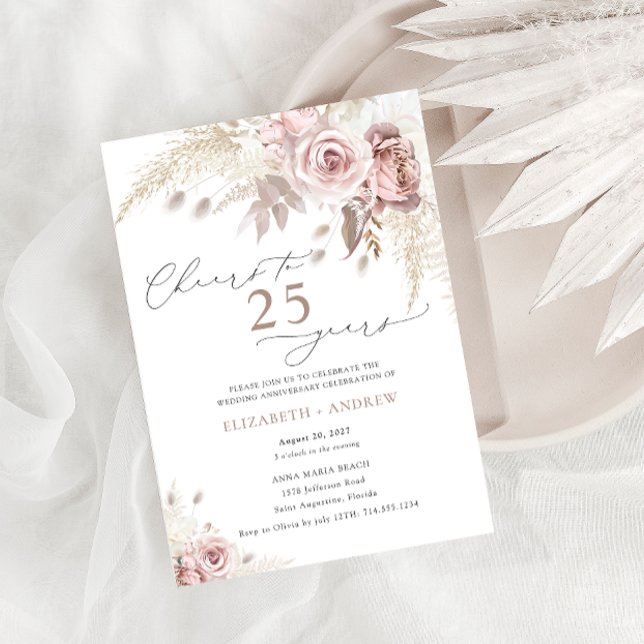 Invitación Elegante Rosa Polvorienta Floral 25 Aniversario de (Subido por el creador)