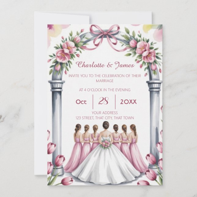 Invitación Elegante Rosa Polvorienta Floral Moderno de Boda (Anverso)