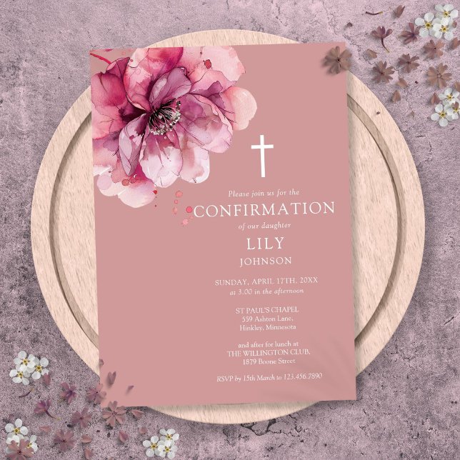 Invitación Elegante Rosa Polvoriento Aquarela Floral Confirma (Dusty Rose Elegant Watercolor Floral Confirmation Invitation)