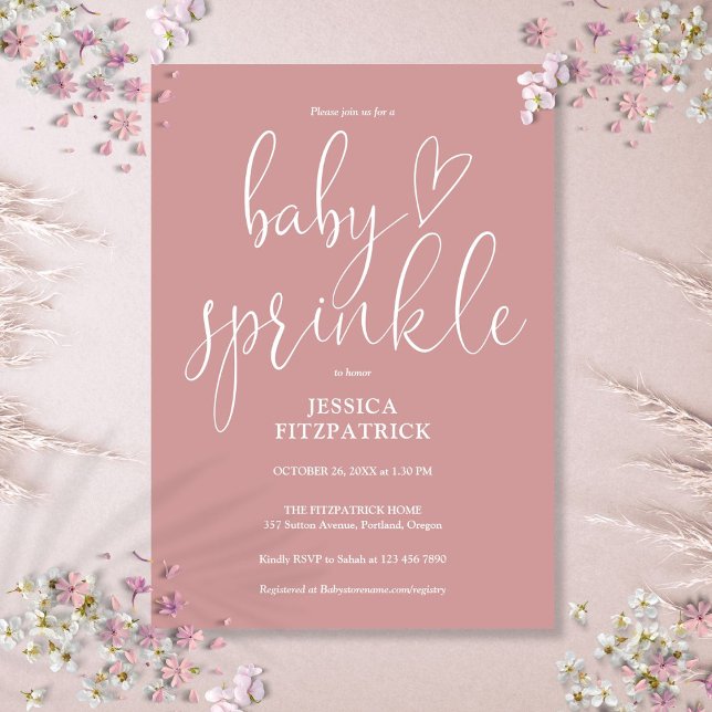 Invitación Elegante Rosa Polvoriento Bebé Rosa Ducha Espolvor (Elegant Dusty Rose Pink Baby Sprinkle Shower Invitation)