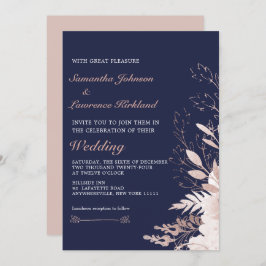 Invitación Elegante Rosa Polvoriento Boda Azul de la Marina F