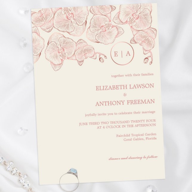 Invitación Elegante Rosa polvoriento Boda de esbozo de orquíd (Subido por el creador)